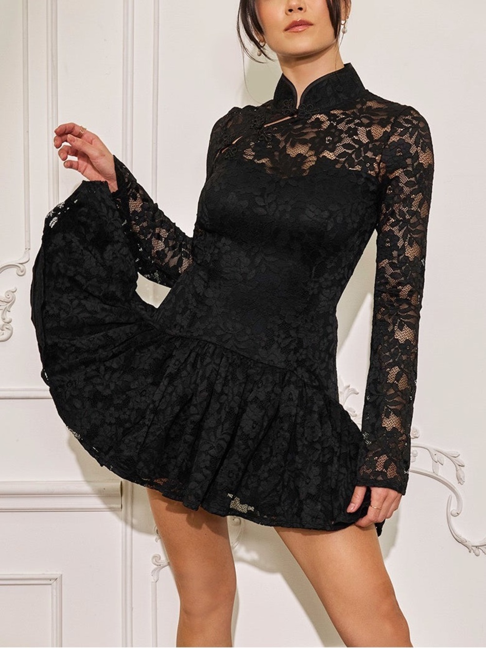 Black Lace Long-Sleeve Dress